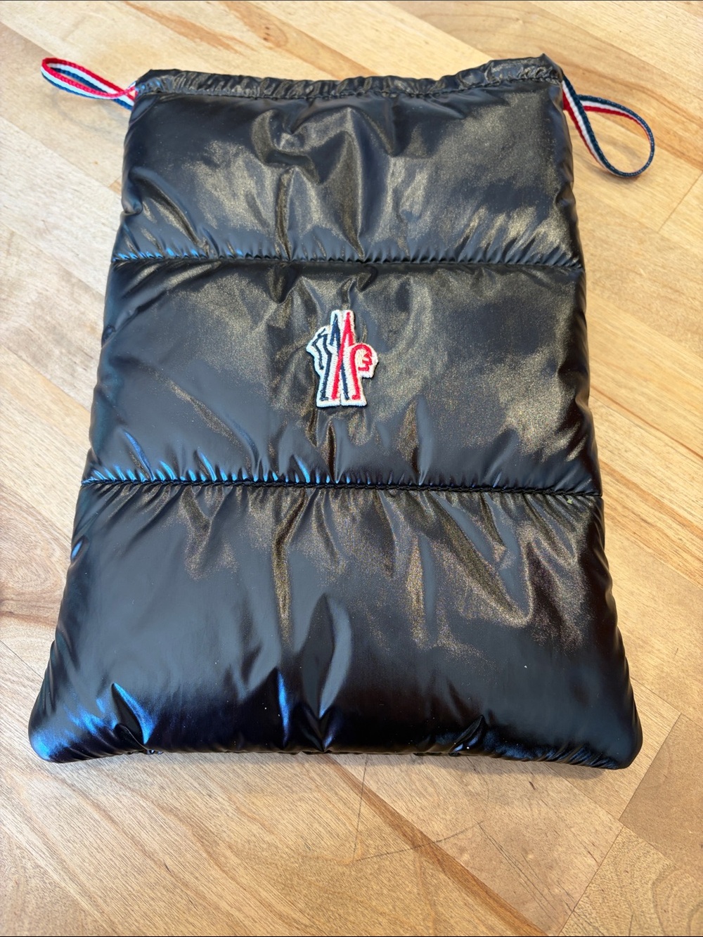 Moncler Black Quilted Drawstring Toiletry Pouch with Tricolor Loop